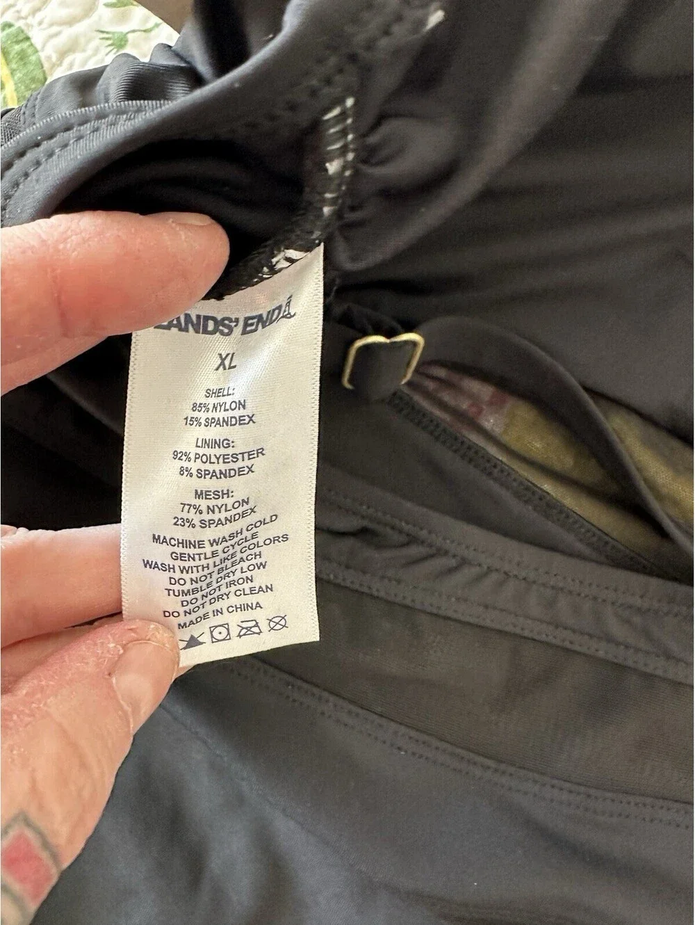 NWTS Lands End Black One Piece Mesh Detail Slimming Classic Swimsuit Size XL